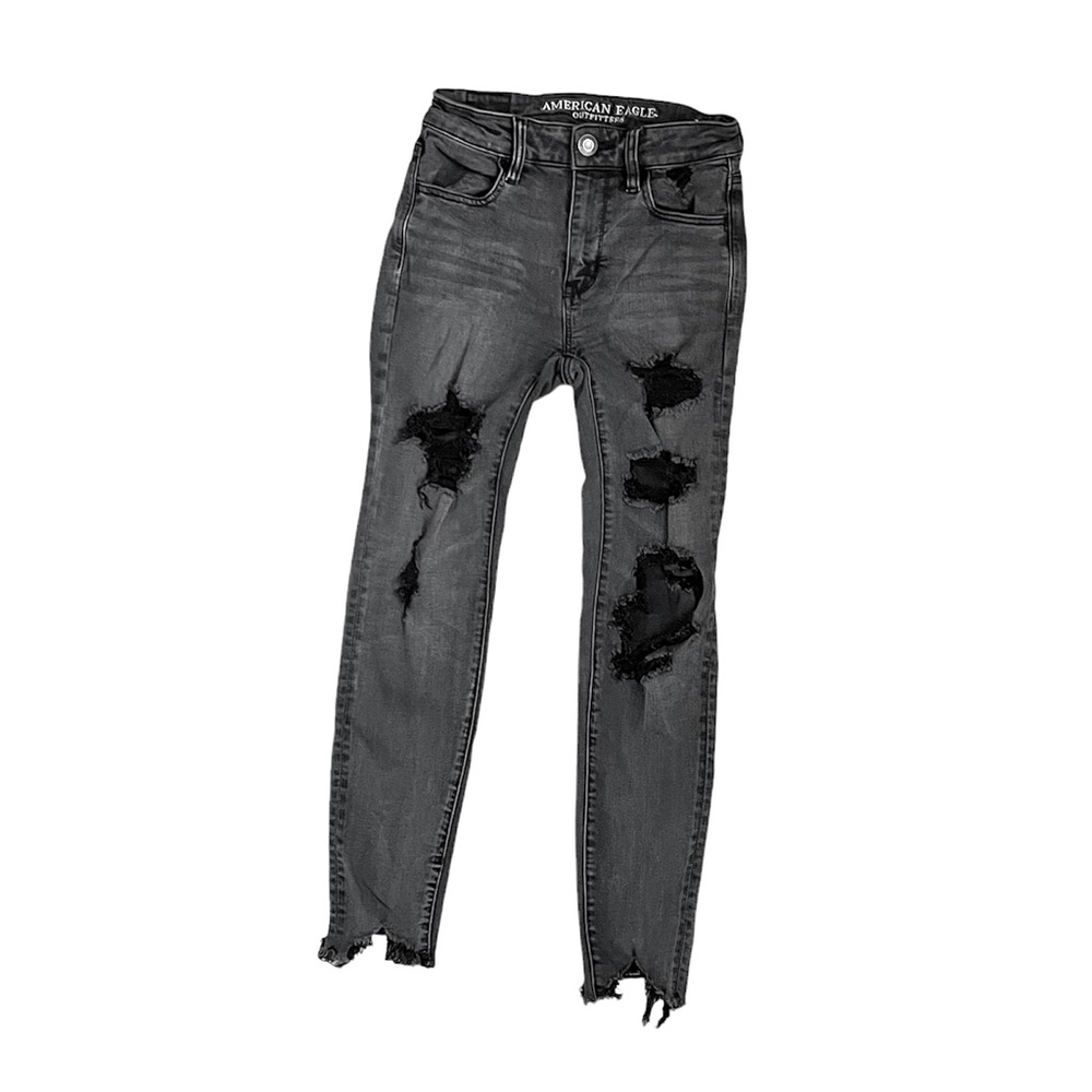 American Eagle Grey Distressed High Rise Denim Jegging Size 0 Regular
